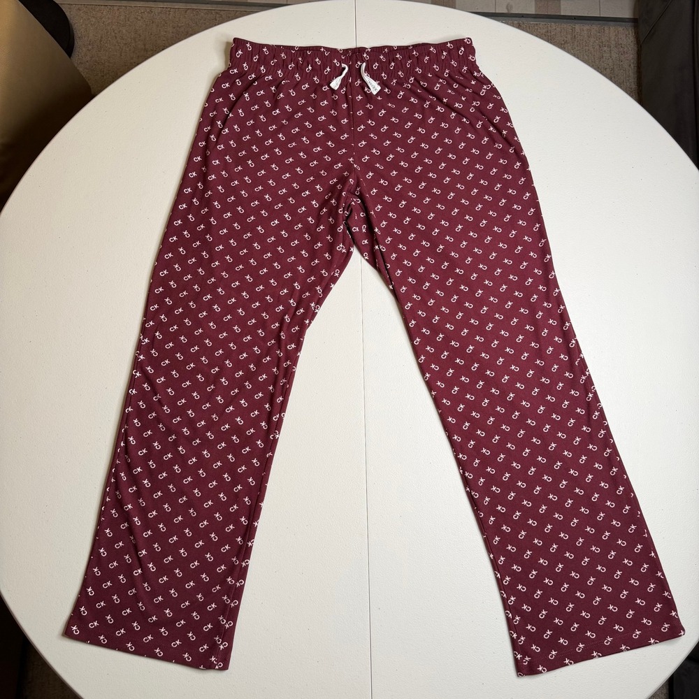 Calvin Klein Sleepwear Womens Medium Burgundy CK Monogram Pajama Pants Lounge
